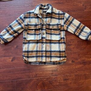 English Factory Plaid Button-Up Fleece Jacket
